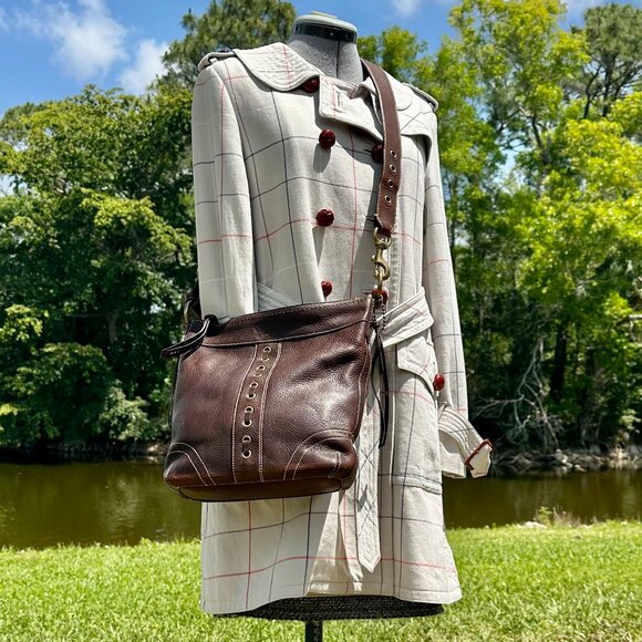 COACH Chelsea Laced Fringe.Duffle Distressed Pebble Leather Chestnut Brown 10399 - Picture 6 of 16